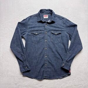 Wrangler Mens Long Sleeve Button Up Denim Western Shirt Blue M